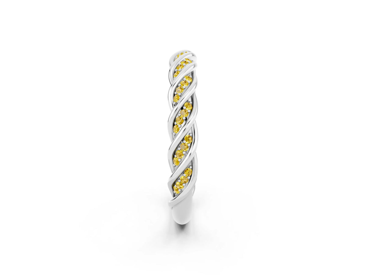 Twisted Pavé Round Yellow Sapphire Eternity Band in Silver with Shared Prong Setting_2