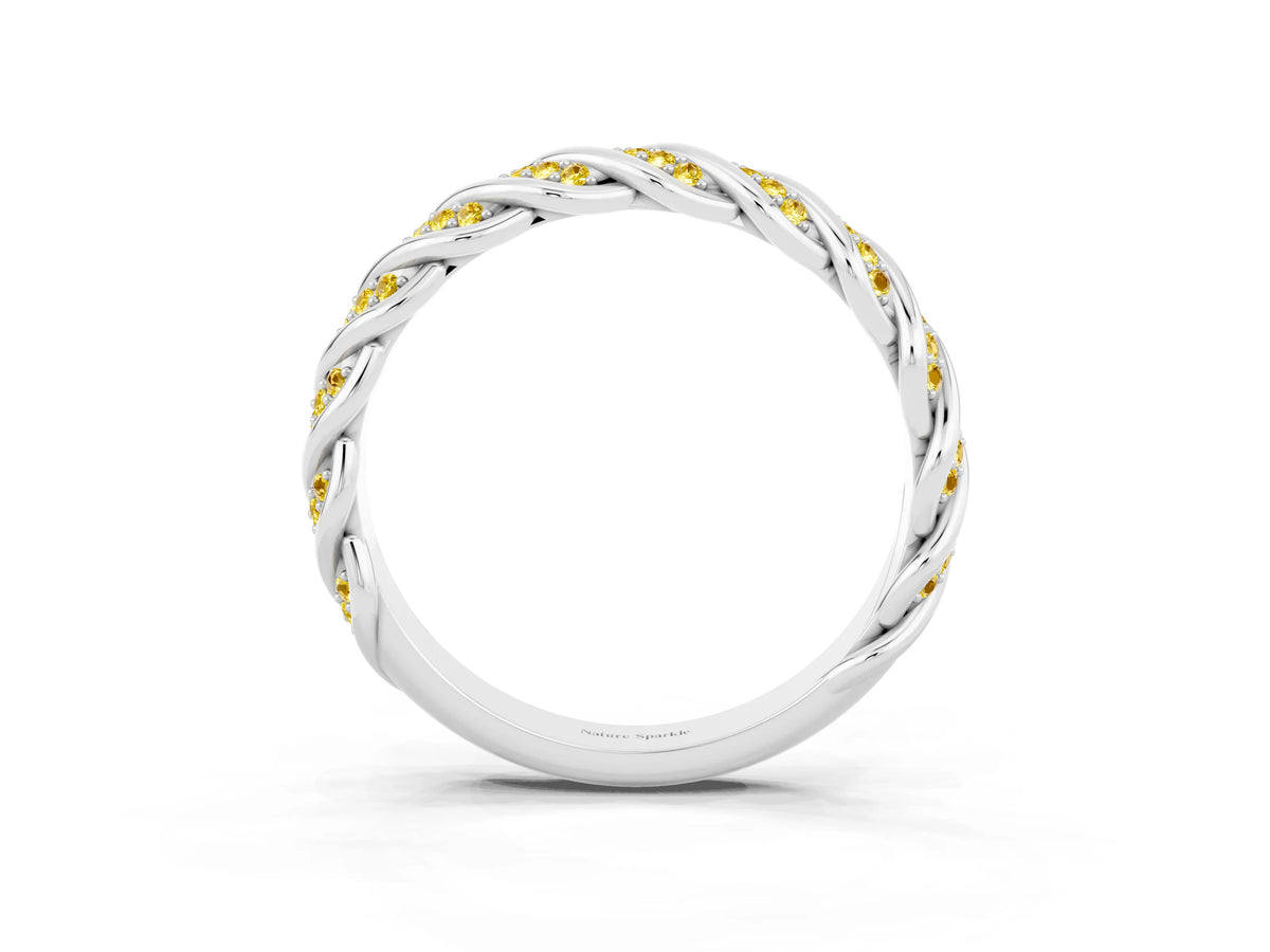 Twisted Pavé Round Yellow Sapphire Eternity Band in Silver with Shared Prong Setting_3