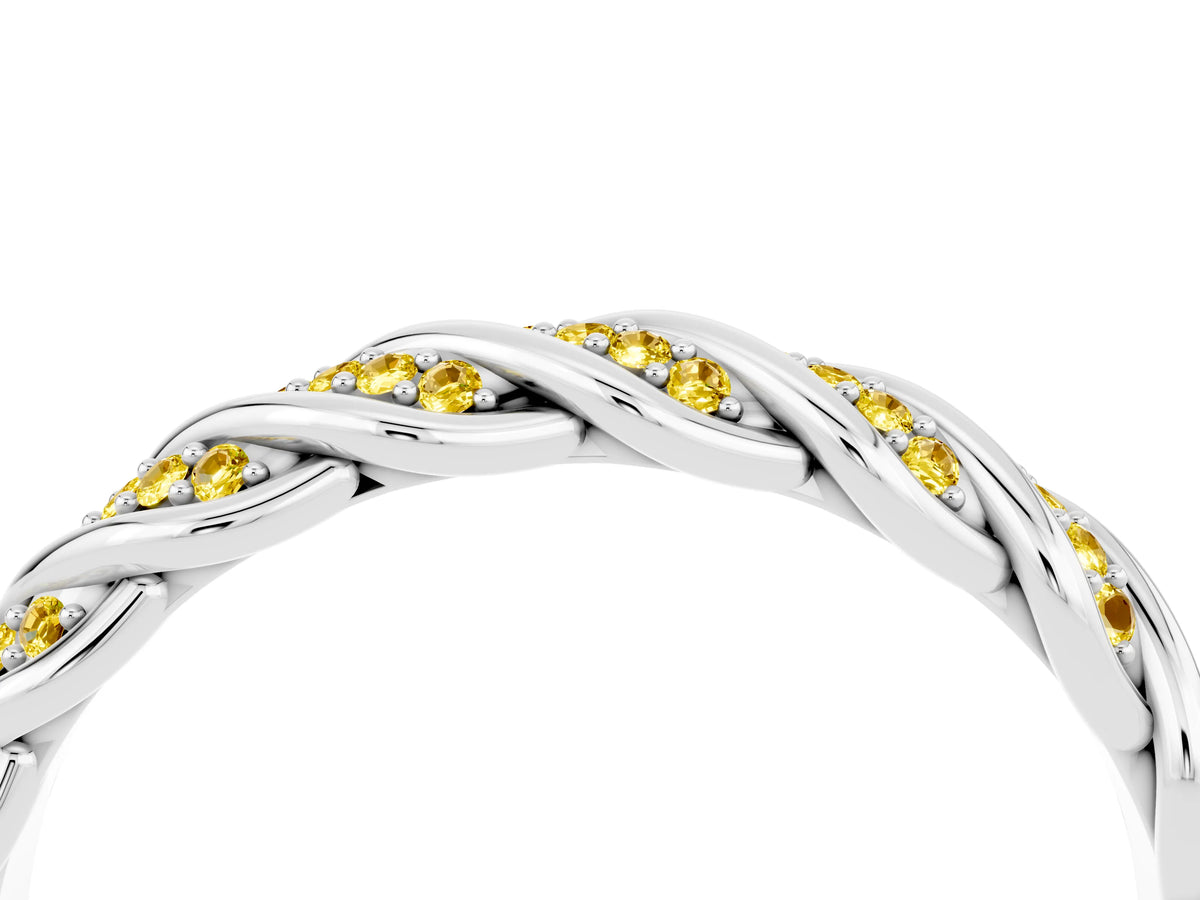 Twisted Pavé Round Yellow Sapphire Eternity Band in Silver with Shared Prong Setting_4