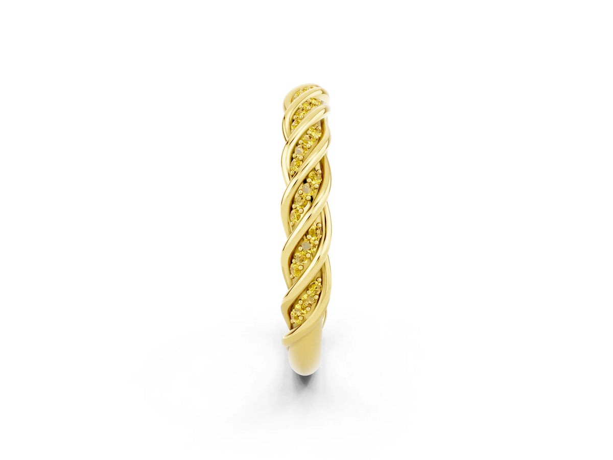Twisted Pavé Round Yellow Sapphire Eternity Band in Yellow gold with Shared Prong Setting_2