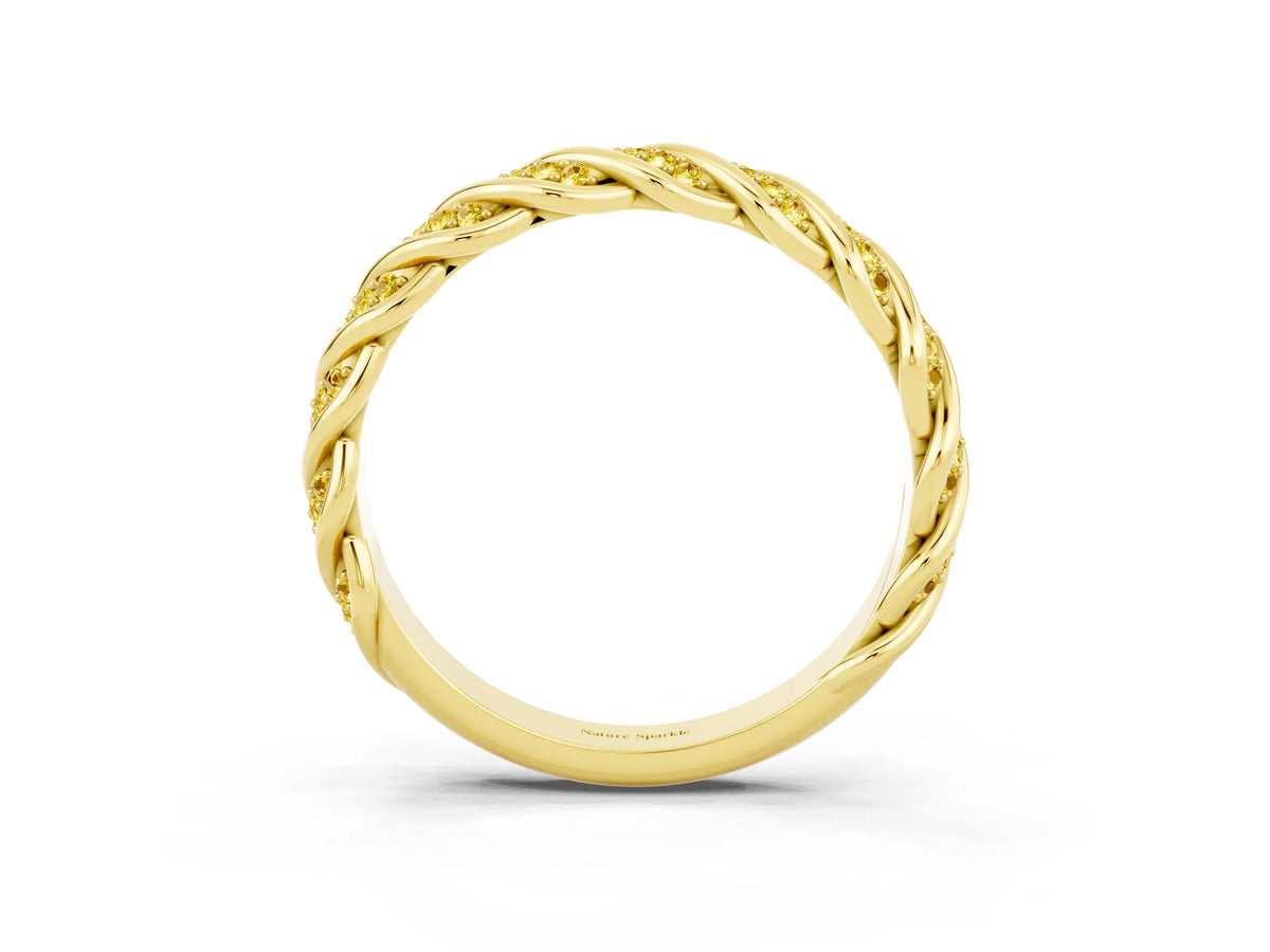 Twisted Pavé Round Yellow Sapphire Eternity Band in Yellow gold with Shared Prong Setting_3