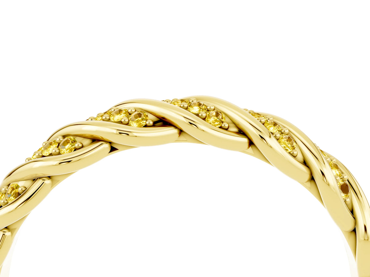 Twisted Pavé Round Yellow Sapphire Eternity Band in Yellow gold with Shared Prong Setting_4