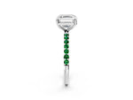 White gold Asscher Cut Diamond Solitaire Ring with Round Emerald Pavé Band and Prong Setting_2