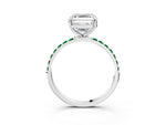 White gold Asscher Cut Diamond Solitaire Ring with Round Emerald Pavé Band and Prong Setting_3