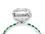White gold Asscher Cut Diamond Solitaire Ring with Round Emerald Pavé Band and Prong Setting_4
