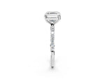 White gold Asscher Cut Diamond Solitaire Ring with Round Moissanite Pavé Band and Prong Setting_2