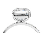 White gold Asscher Cut Diamond Solitaire Ring with Round Moissanite Pavé Band and Prong Setting_4
