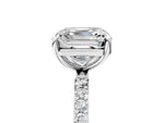 White gold Asscher Cut Diamond Solitaire Ring with Round Moissanite Pavé Band and Prong Setting_5
