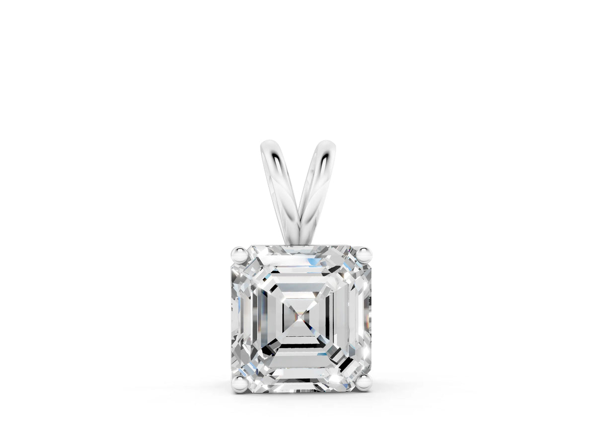 White gold Asscher Diamond Solitaire Pendant with Four Prong Setting