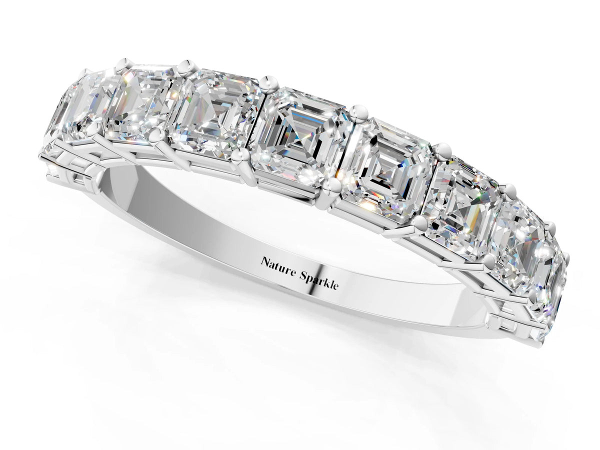 White gold Asscher cut diamond Half Eternity Band with Shared Prong Setting_1