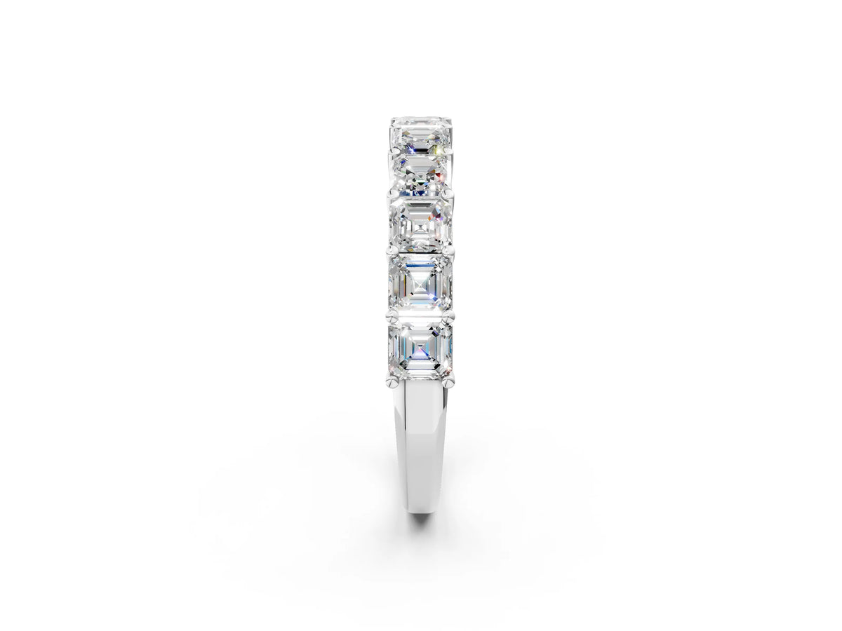 White gold Asscher cut diamond Half Eternity Band with Shared Prong Setting_2