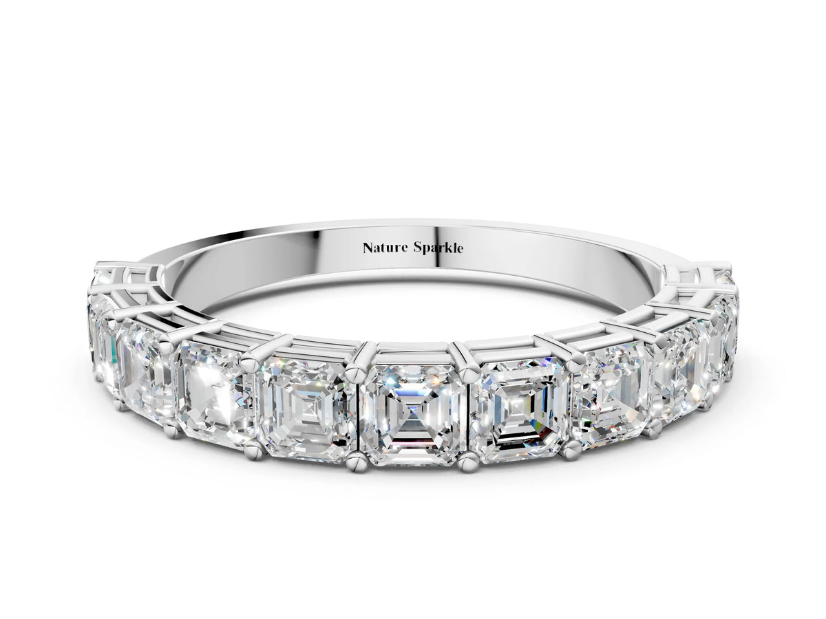 White gold Asscher cut diamond Half Eternity Band with Shared Prong Setting