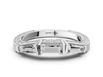 White gold Baguette Cut Channel Set Milgrain Band with V-Prong Setting