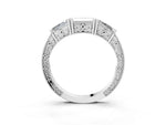 White gold Baguette Cut Channel Set Milgrain Band with V-Prong Setting_3