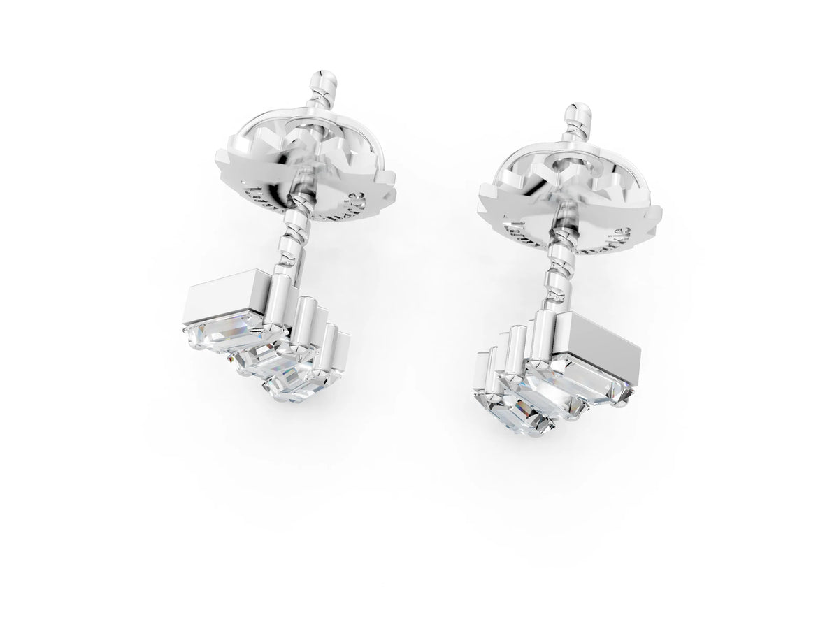 White gold Baguette Diamond Three-Stone Stud Earrings_1