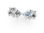 White gold Baguette and Princess Diamond Mosaic Abstract Stud Earrings_1