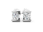 White gold Bar Set Round Diamond Stud Earrings in White Gold