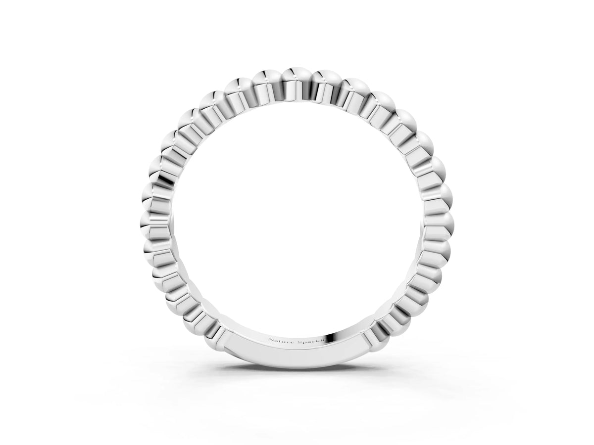 White gold Beaded Round Stone Eternity Band with Bezel Setting_3