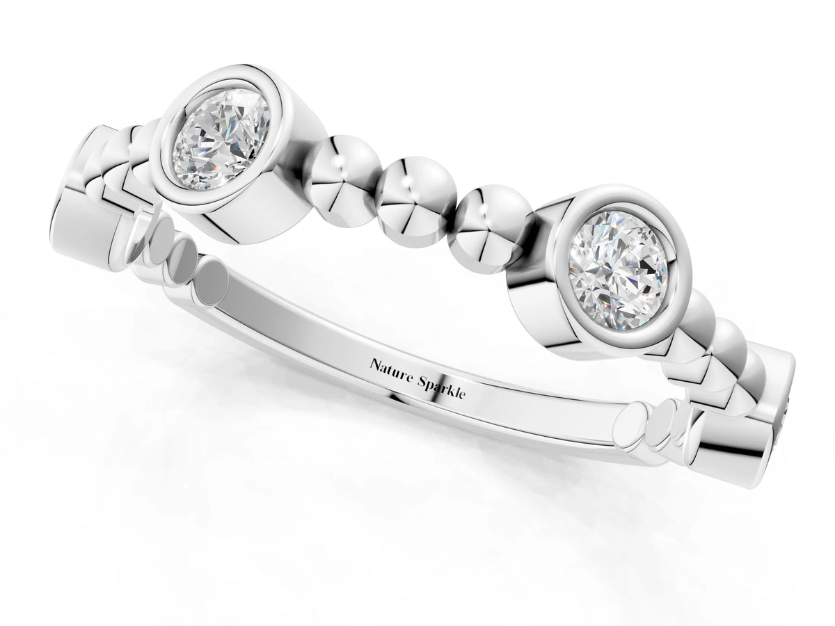 White gold Bezel Set Round Diamond Beaded Band_1