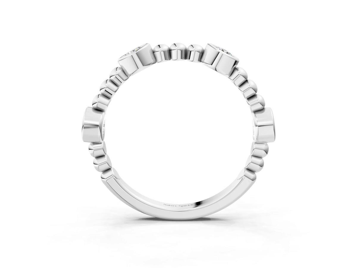 White gold Bezel Set Round Diamond Beaded Band_3