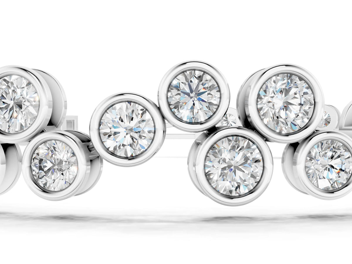 White gold Bezel Set Round Diamond Cluster Tennis Bracelet_1