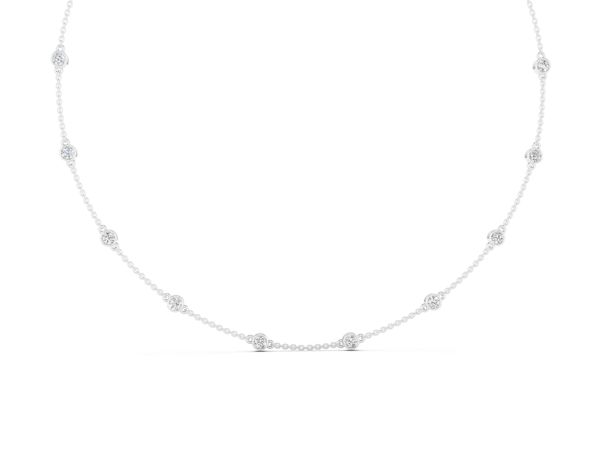 White gold Bezel-Set Round Diamond Station Necklace