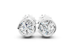 White gold Bezel Set Round Diamond Stud Earrings with Push Back