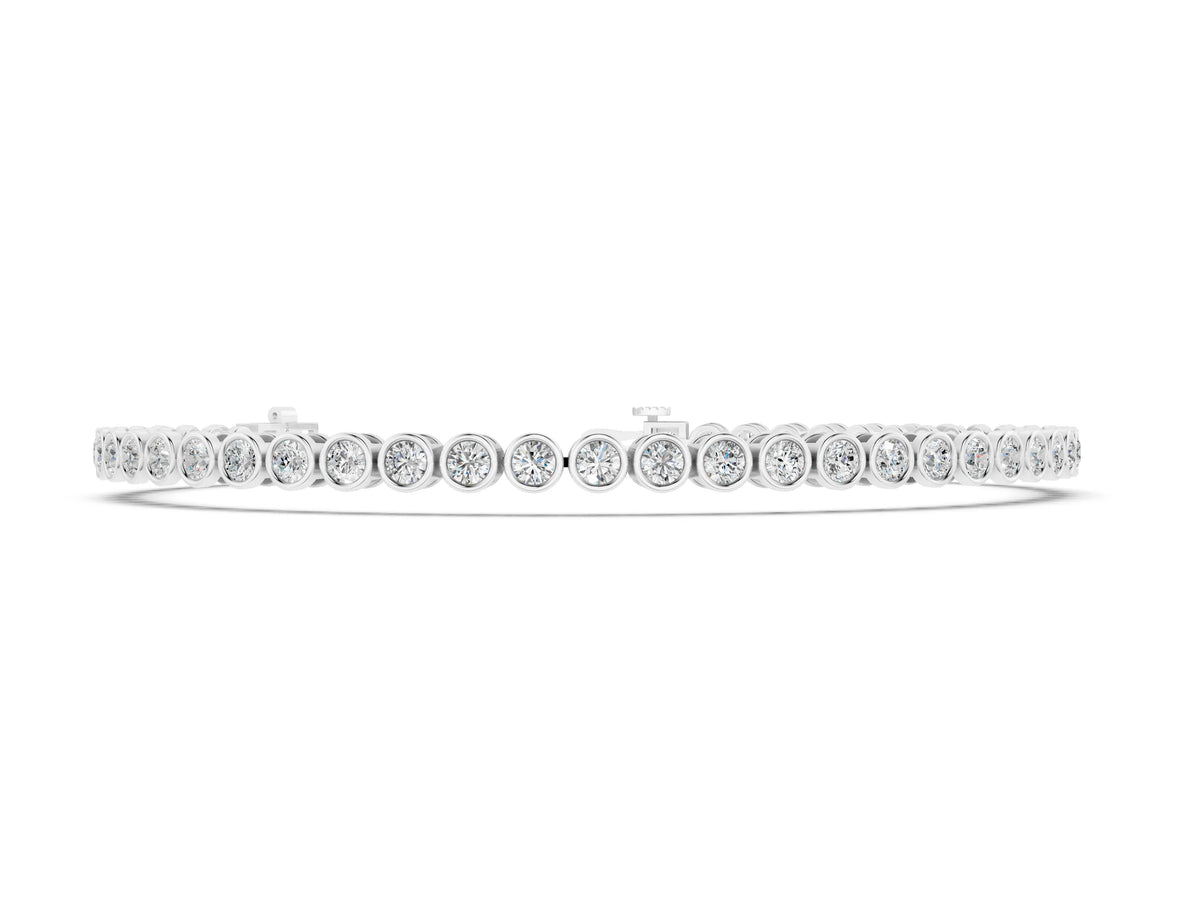 White gold Bezel Set Round Diamond Tennis Bracelet with Box Clasp