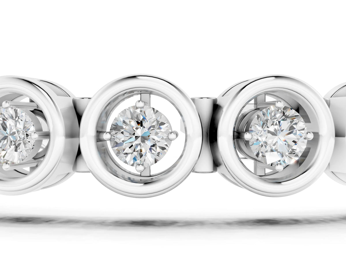 White gold Bezel Set Round Diamond Tennis Bracelet with Open Circle Band_1
