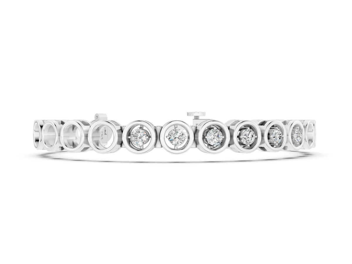 White gold Bezel Set Round Diamond Tennis Bracelet with Open Circle Band