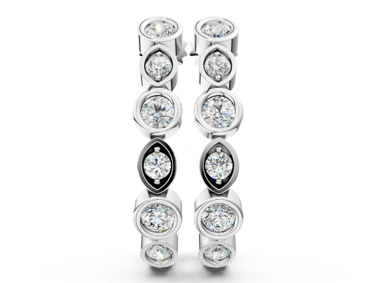 White gold Bezel-Set Round and Marquise Diamond Hoop Earrings