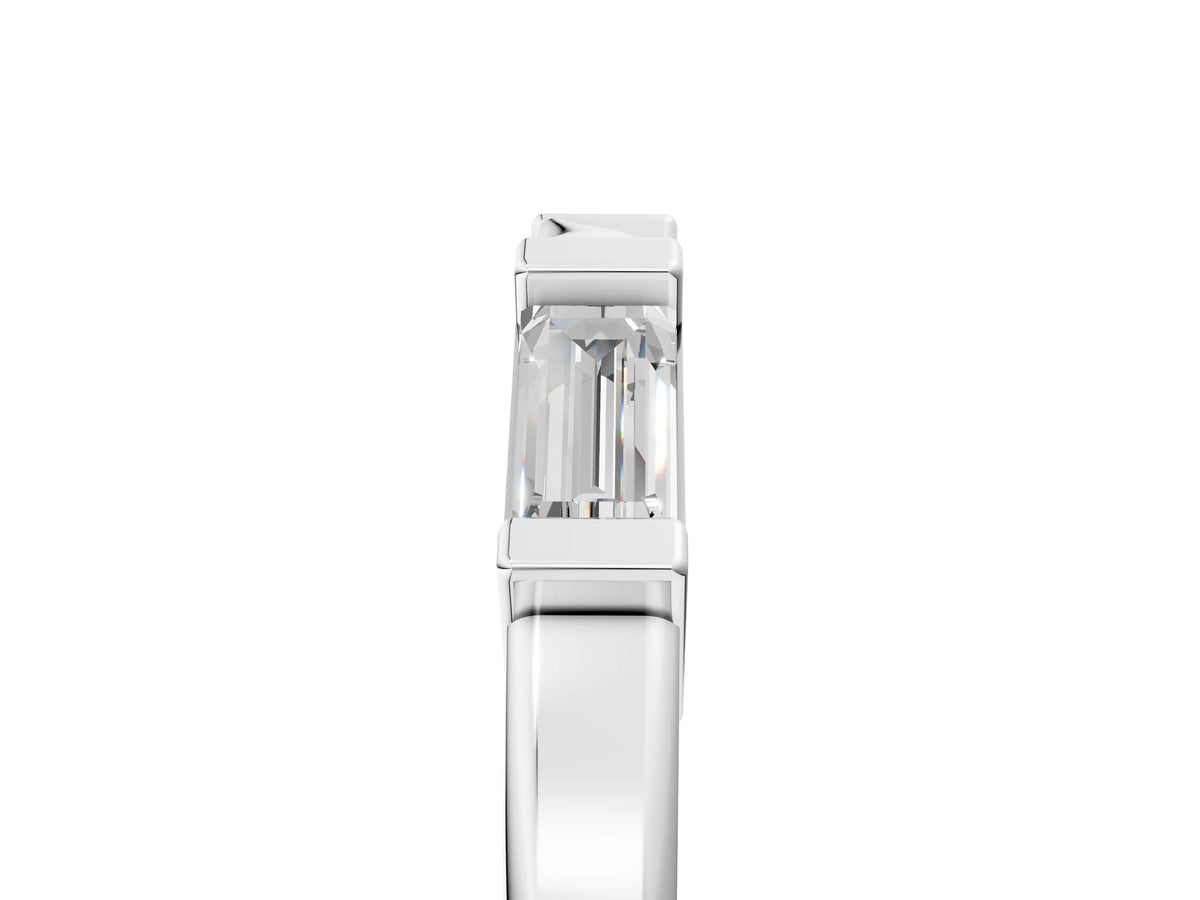 White gold Channel Set Baguette Diamond Flat Band with Bar Prong Setting_5