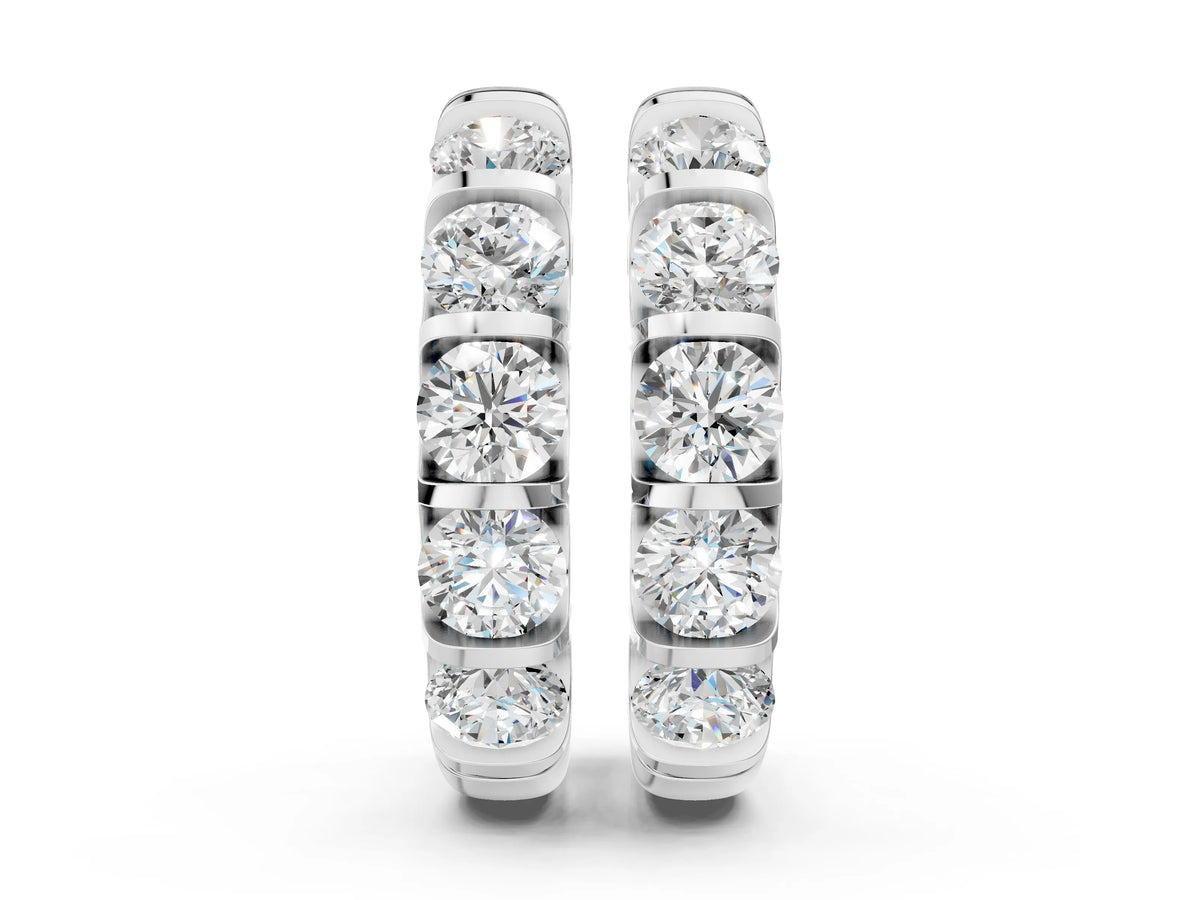 White gold Channel-Set Round Diamond Hoop Earrings