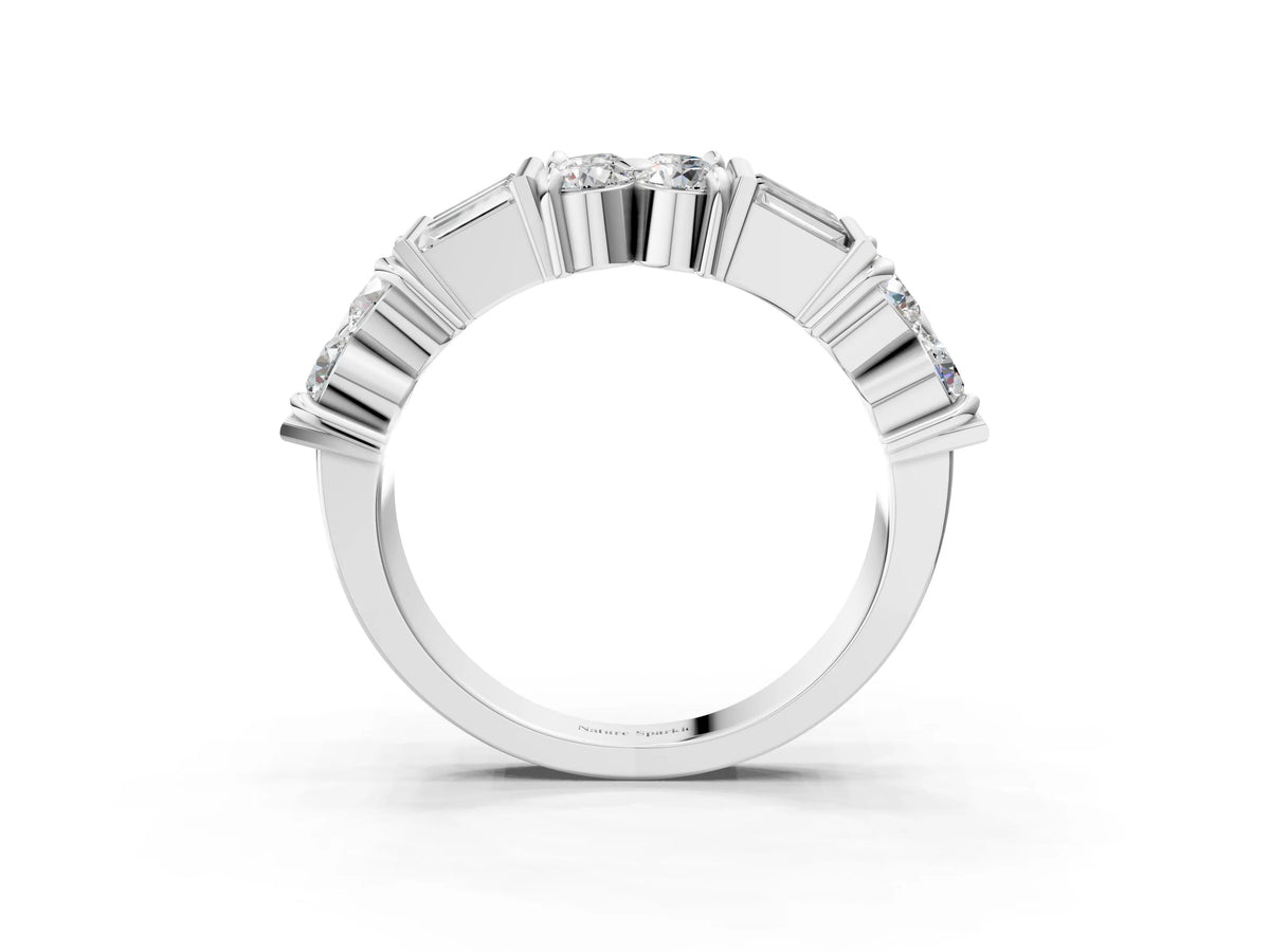 White gold Channel Set Round and Baguette Diamond Anniversary Band with Prong Setting_3