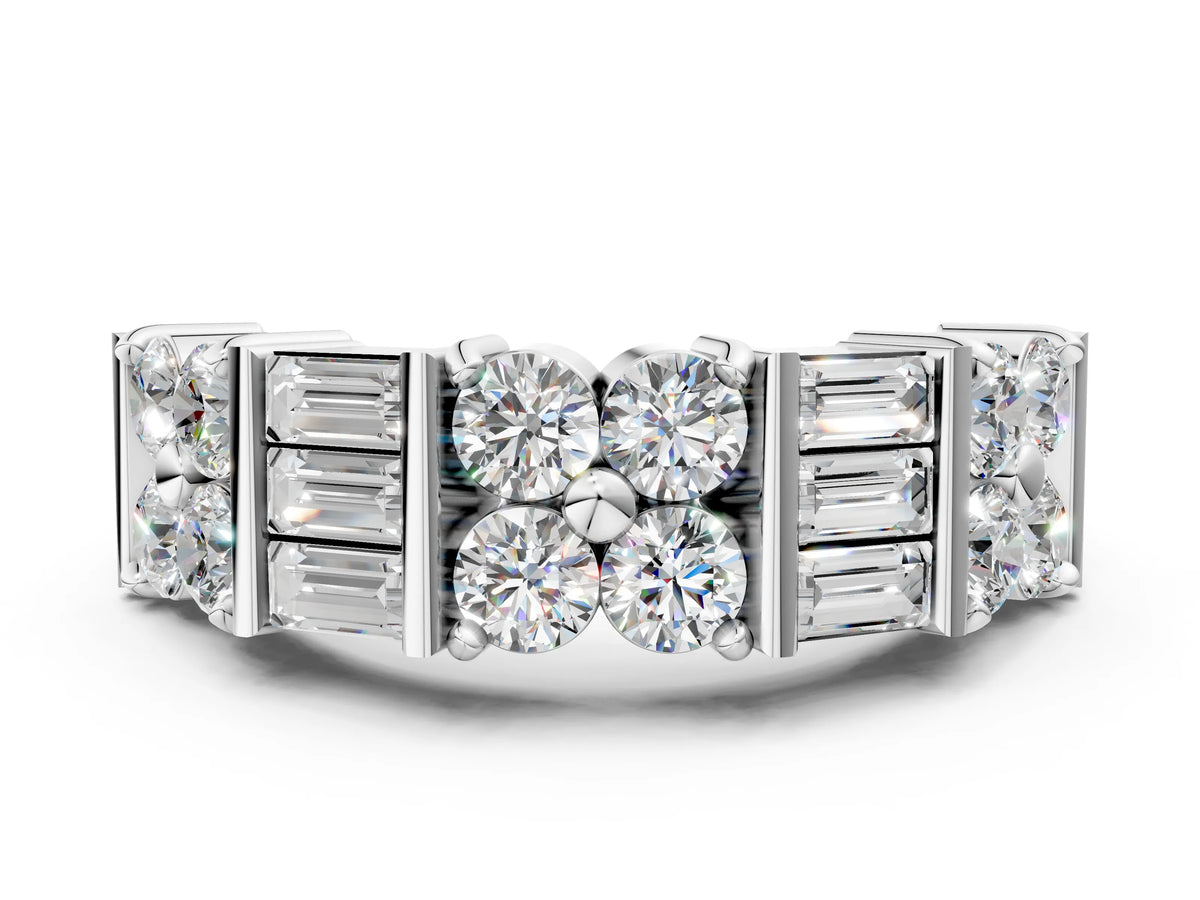 White gold Channel Set Round and Baguette Diamond Anniversary Band with Prong Setting
