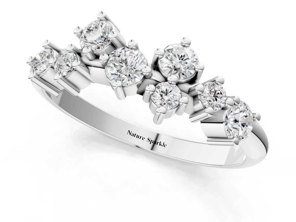 White gold Cluster Diamond Round Cut White Gold Band with Prong Setting_1