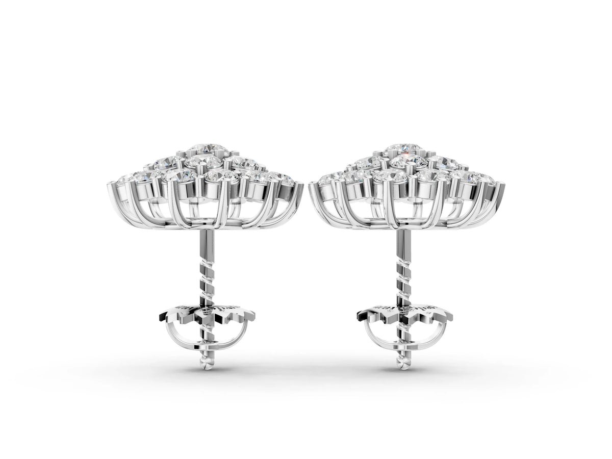 White gold Cluster Diamond Round Stud Earrings with Basket Setting