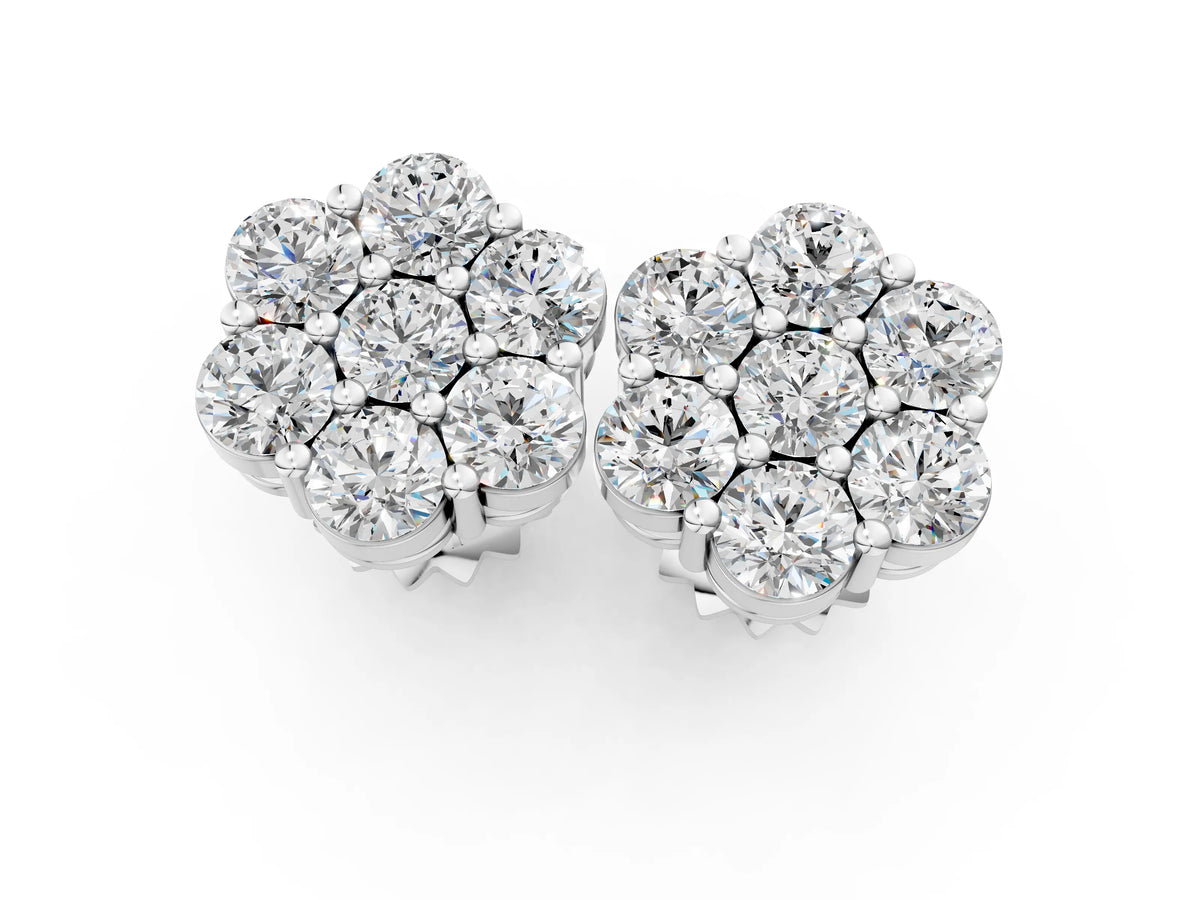 White gold Cluster Round Diamond Stud Earrings with Prong Setting_1