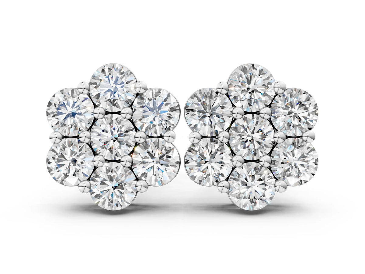 White gold Cluster Round Diamond Stud Earrings with Prong Setting