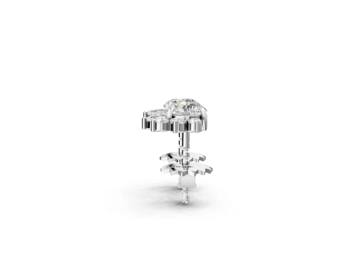 White gold Cluster Round Diamond Stud Earrings with White Gold Band and Four-Prong Setting_2
