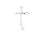 White gold Curved Cross Pendant with Round Diamond in Bezel Setting