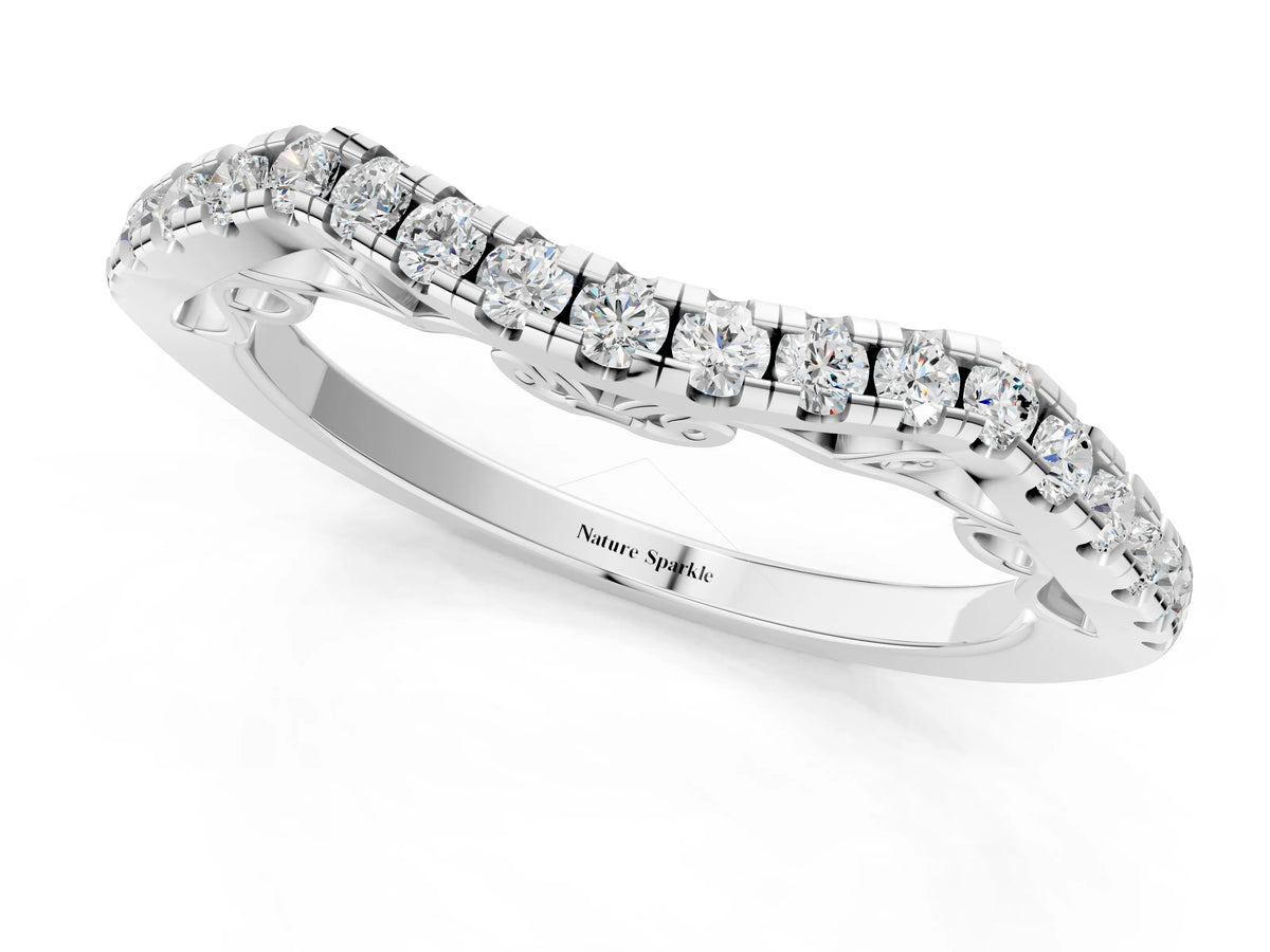 White gold Curved Diamond Pavé Round Eternity Band with Shared Prong Setting_1