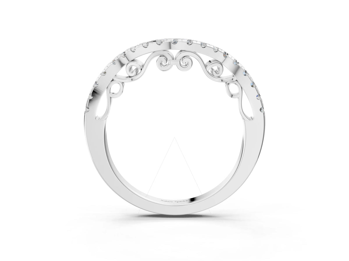 White gold Curved Diamond Pavé Round Eternity Band with Shared Prong Setting_3