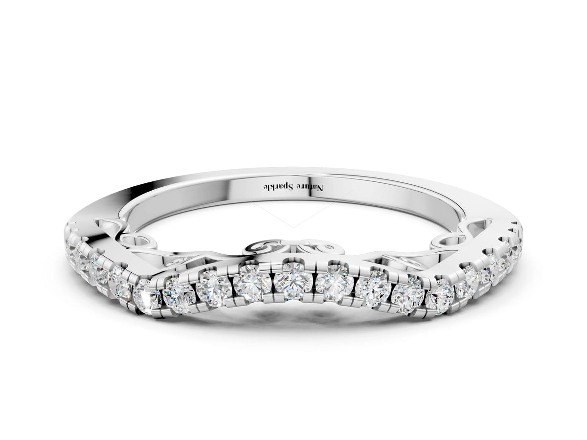 White gold Curved Diamond Pavé Round Eternity Band with Shared Prong Setting