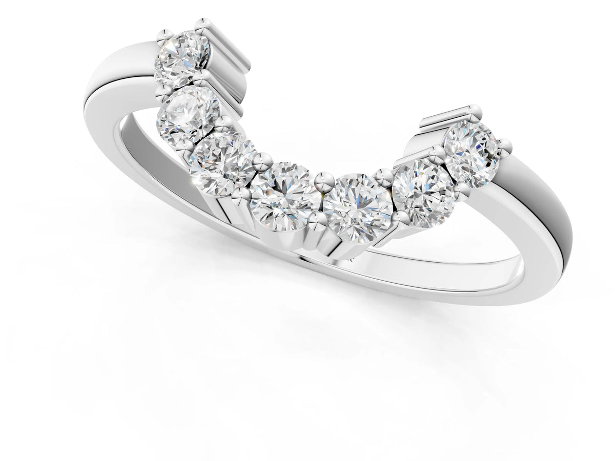 White gold Curved Round Diamond Pave Band with Prong Setting_1