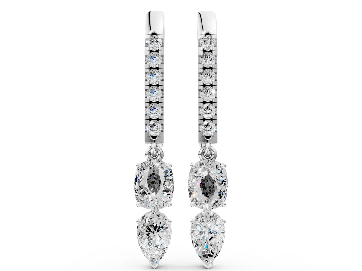 White gold Cushion Cut Diamond Multi-Shape Drop Earrings