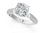 White gold Cushion Cut Diamond Solitaire Engagement Ring with Multi-Row Round Pavé Band and Prong Setting_1