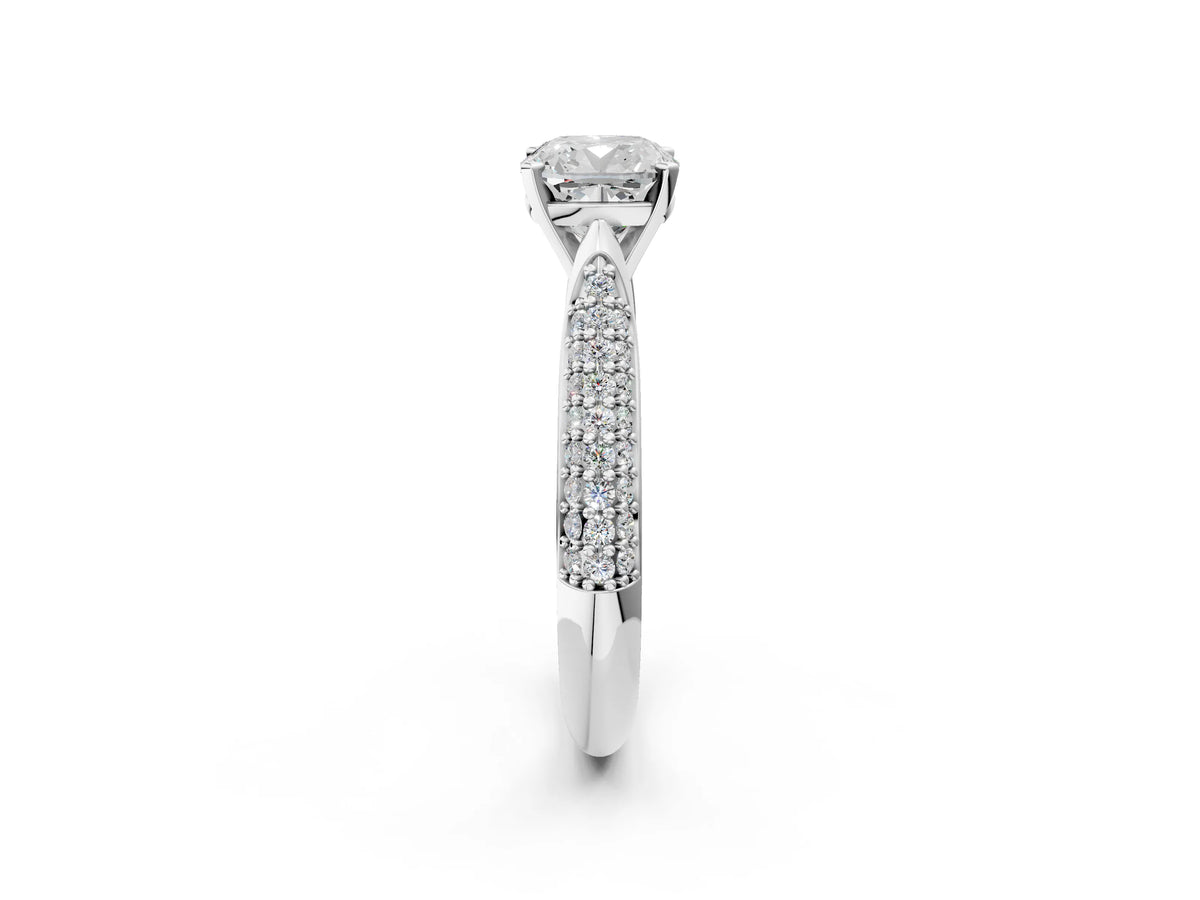 White gold Cushion Cut Diamond Solitaire Engagement Ring with Multi-Row Round Pavé Band and Prong Setting_2
