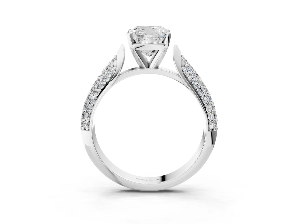 White gold Cushion Cut Diamond Solitaire Engagement Ring with Multi-Row Round Pavé Band and Prong Setting_3