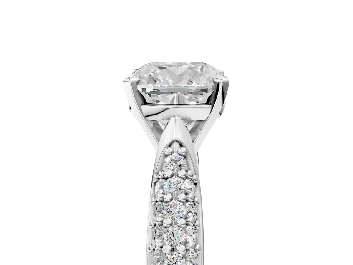 White gold Cushion Cut Diamond Solitaire Engagement Ring with Multi-Row Round Pavé Band and Prong Setting_5